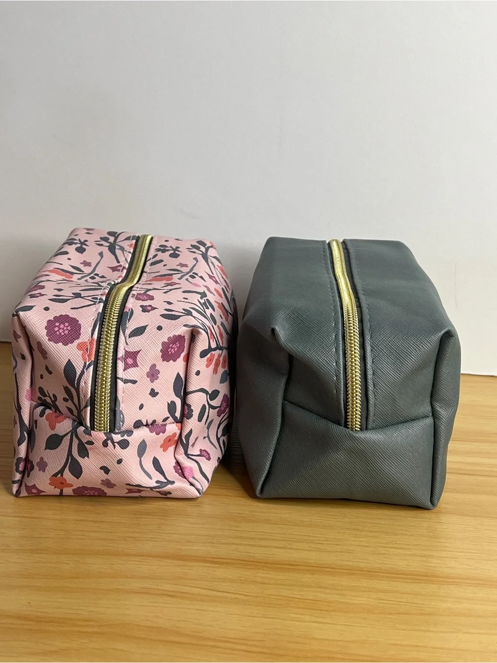 Clear Gray Travel Organizer Bag with Pink Floral Pouches
